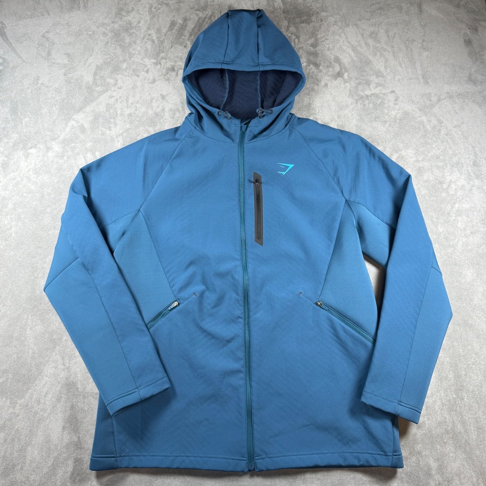 Gymshark Apex Jacket Mens Large Blue Full Zip Hooded Running Workout Training